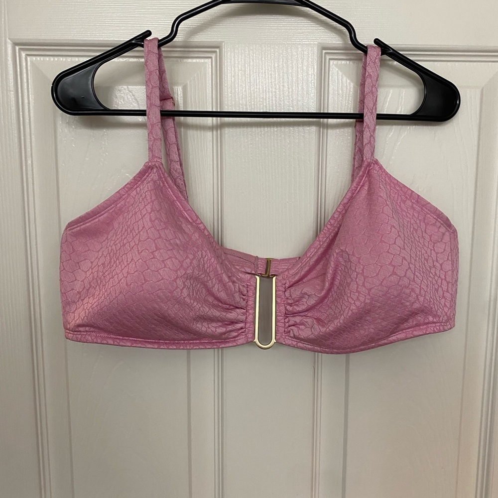 Pink bikini top with gold hardware